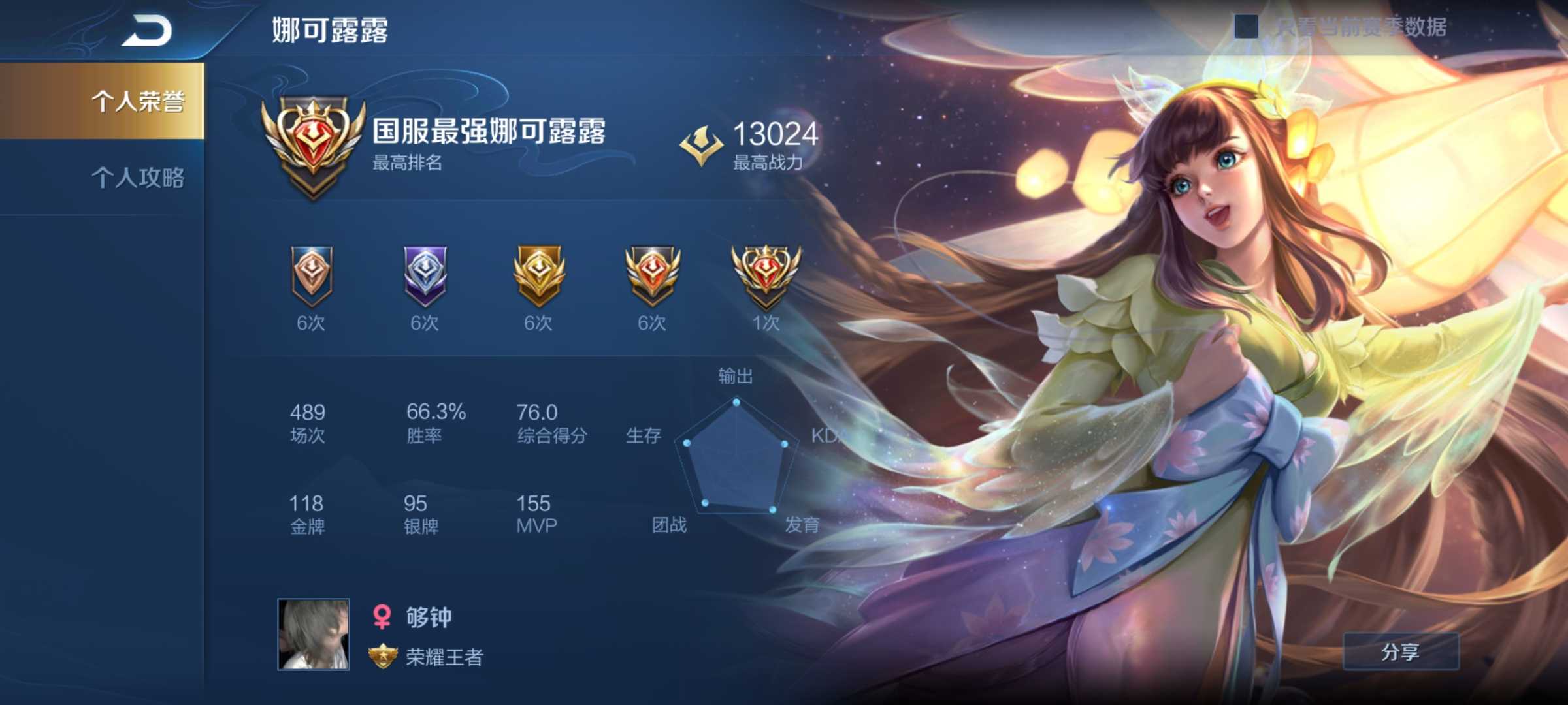 王者荣耀安卓qq区租号24元/小时-《12月国服娜可露露》巅峰2100781.